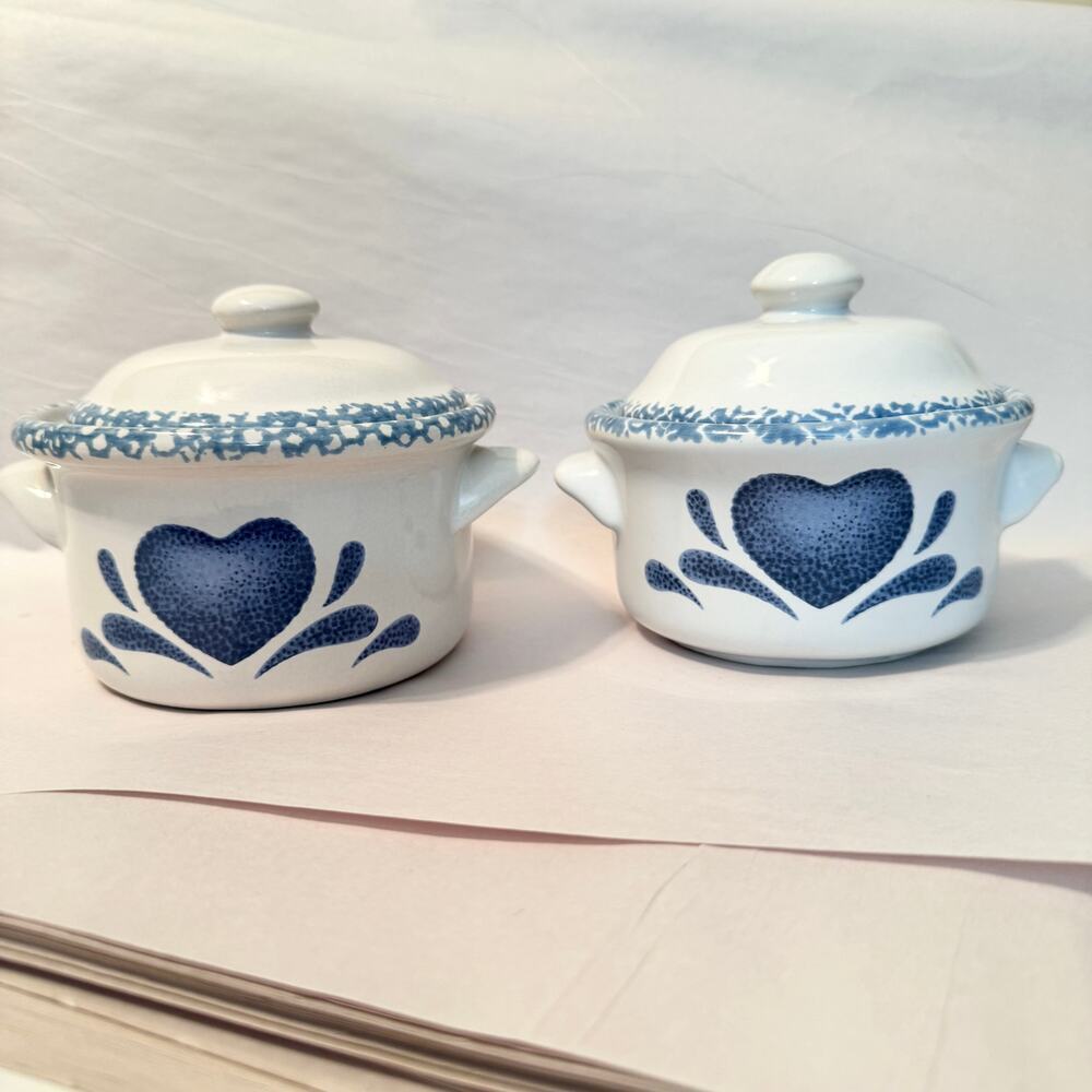 Vintage Blue Hearts Individual Casserole with Lid Splatter Ware, Corelle Corning